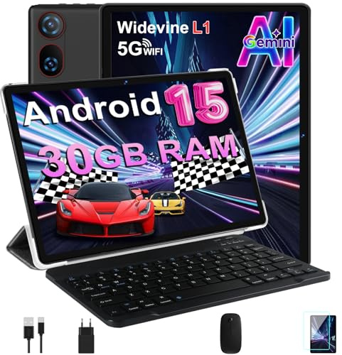 Tablette 10 Pouces Android 15 Avec 30 Go RAM + 2 To ROM Ext, Widevine L1