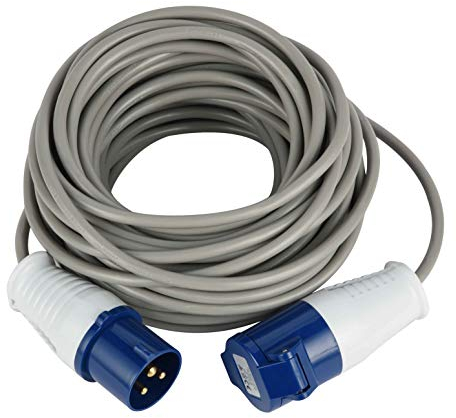 Electraline 46147 Rallonge 10 M Prise Industrielle CEE fiche à 3 Broches | adaptée pour Camping, Caravane, Bateau, Chantier | Câble H05VV-F Section 3G1,5 mm², Gris