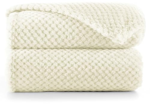 RESTILO Couverture Douillette 70 x 150 cm - Couverture en Microfibre, Couverture d'intérieur, Couvre-lit, Polaire, Douce, Moelleuse, Douillette, Style scandinave, Crème, Henry