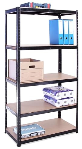 G-Rack Garage Shelving Units - 5 Tier Storage Rack Shelves Shelf Unit - 180x90x45 cm - 1 Bay, 150 kg Per Shelf - Heavy Duty Metal Industrial Shelves Storage Rack Shed Solutions - Black