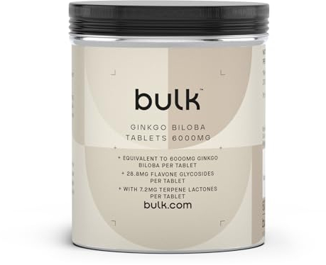 Bulk Comprimidos Ginkgo Biloba 6000mg, 6000 mg, Suplemento muy potente, 60 Tabletas, 60 Dosis