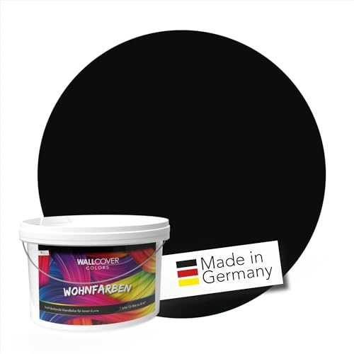 WALLCOVER hochwertige Wandfarbe für Innen | Schwarz, Tiefschwarz, New Black Beauty, Matt | 2.5L für 20m² | Hochdeckende matte Innenfarbe (Klasse 1) | Profi Qualität aus Deutschland