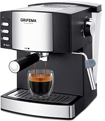 GRIFEMA GC3002 Kaffeevollautomat mit Latte go Milchsystem für Cappuccino, Coffee Machine mit Mahlwerk, 2-Tassen-Funktion, 1,6 Liter Wassertank, Schwarz