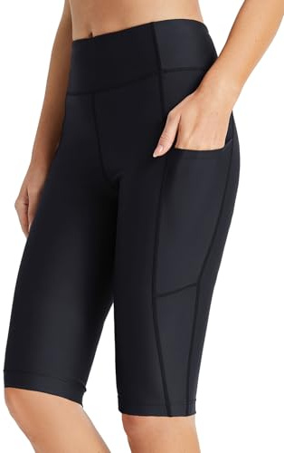 baleaf Short de Bain Femme Long Legging de Bain Femme SPF UV UPF50+ Maillot de Bain Taille Haute avec Poches pour Natation Surf Plage-Noir-XL
