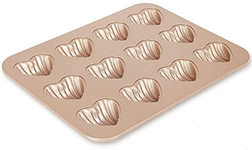 YZJSSL Moules à gâteau 12 Trous Moule à gâteau antiadhésif, Mini moules à gâteau Madeleine moules de Cuisson moules en Forme de Coeur Madeleine Chocolat Biscuit Bonbons Moule, doré