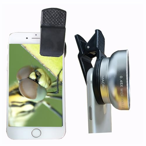 Peanutech Fischaugenobjektiv iPhone Handy Kamera Objektiv-Kit Weitwinkel-Makro für iPhone 14 13 12 11 X XS Xr Se 8 Pro Max Mini Samsung Die meisten Handys mit Clip PU Tasche (Silber) …