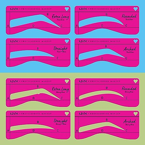 NYX Professional Makeup Schablonen für dünne Augenbrauen, Set mit 4 Brauenschablonen für perfekt geformte Brauen: Geschwungen, Extra Lang, Rund und Gerade, Zero to Brow, 1 x 4 Stück