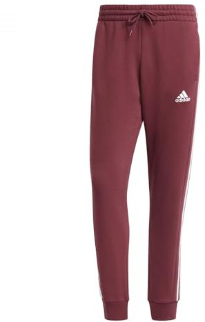 adidas Homme Essentials Fleece 3-Stripes Tapered Cuff Pants, Shadow Red, L Short