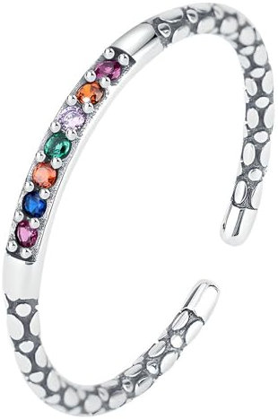 NicoWerk Ring Silber 925 Damen – Filigraner, schmaler Silberring mit buntem Stein, Vintage Struktur, verstellbar und glänzend - SRI1108