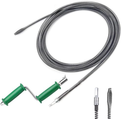 UQTUKO Rohrreinigungsspirale, 10mm x 5m Abflussreiniger mit Handkurbel spirale Abfluss Rohrreinigung Rohrreinigungswelle Flexible Rohrreiniger Spirale Abflussspirale für Toiletten, Kanal