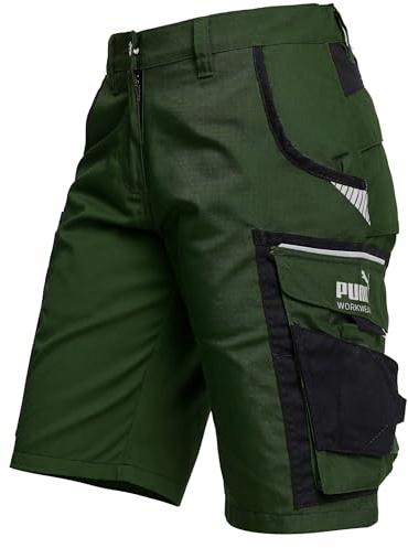 PUMA Workwear Precision X Arbeitshorts - Premium Shorts für Damen, mit vielen Taschen und Reflektoren - für Handwerk, Produktion und Baugewerbe - Oliv - Gr. 48