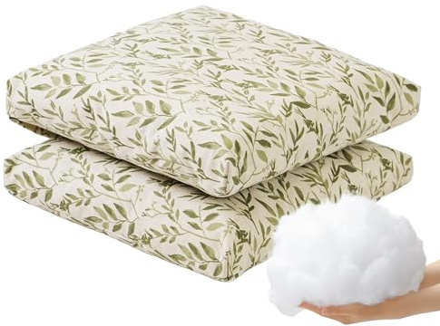 Viste tu hogar Pack 2 Cojín Silla Exterior 45x45cm, Tela Alta Densidad, 50% Algodón 50% Poliéster, Impermeables, Resistentes UV Y Desgarro, Lazos De Sujeción,Verde Hoja Fina,Fabricado En España