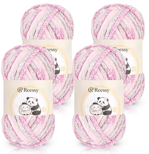 Reessy Chenille Yarn 400g, Super Soft Chunky Wool for Knitting-Rose Garden | Fluffy Velvet Chenille Wool Ombre, Rainbow Thick Yarn Chunky Wool for Knitting Exquisite Crafts, Amigurumi, Baby Blanket