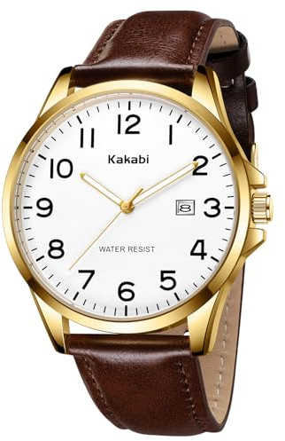 Kakabi Watch for Men, Fashion Minimalist Wrist Watch Waterproof Quartz Analog Date with Leather Strap