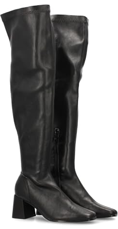 shoes&blues.es 95852 Bota de Cana Alta para Mujer con Diseno Elegante. Tacon Ancho y Cierre de Cremallera. Ideal para Otono Invierno. Negro Talla 38