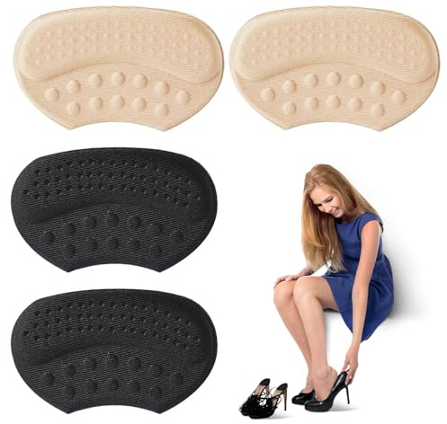 4 Pcs Anti Slip Heel Pad, Heel Cushion Pads, Heel Grips Shoe Pads, Heel Cushion for Heel Cushion Inserts, Heel Pads to Prevent Heel Slipping Out, Rubbing and Blisters (Thickness 6mm Black and Beige)