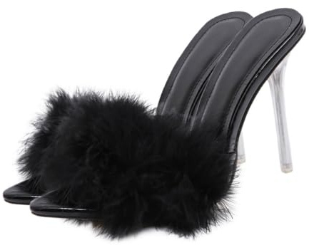 VILLCASE Ciabatte Estive Donna Tacchi Alto Stabile, Sandali Eleganti in Pvc e Tpr, Comode e Chic per Occasioni Speciali, Nero