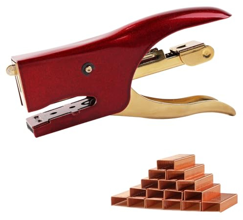 Vintage Mini Stapler - 12 Sheet Capacity Small Hand Held Plier Stapler with 3000PCS No. 10 Staples for Office, School, Crafting, Sealing Kraft Takeout Bags (Red, Mini)