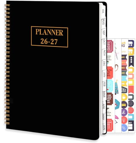 Agenda académica semanal y mensual 2026-2027, A4, 8.5 x 11 pulgadas, color negro
