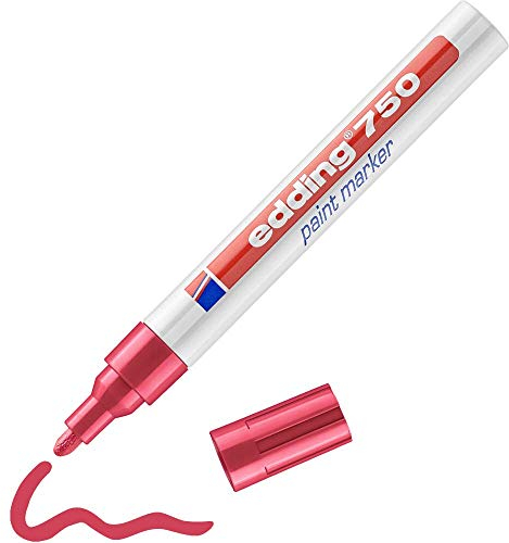 edding 750 Marqueur peinture - rouge - 1 stylo - pointe ronde 2-4 mm - marqueur de peinture pour l'étiquetage du métal, verre, roche ou du plastique - résistant à la chaleur, permanent et étanche