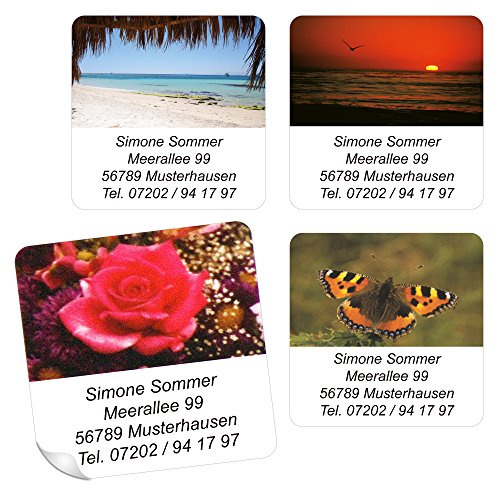 Adress-Etiketten - Adress-Aufkleber Sommergruß mit Ihrem Wunschtext, 48 Stück, ca. 40 x 40 mm, für bis zu 5 Zeilen Text | Wunschtext nach der Bestellung per Mail mitteilen