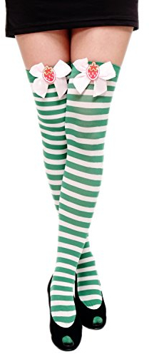 dressmeup - W-005-green Karneval Fasching Cosplay Strümpfe Overknee Kniestrümpfe Ringelstrümpfe Girly Grün Weiß Kawaii