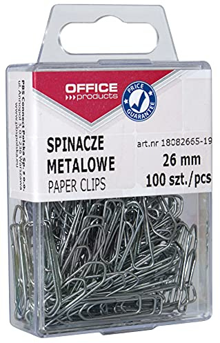 OFFICE PRODUCTS 18082665-19 Büroklammern Metallbriefklammern Silbern in der Box / 26 mm - 100 Stück/in Praktischer Aufbewahrungsbox/Paper Clips