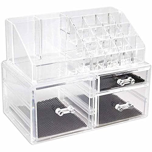 Vetrineinrete® Organizer per trucchi e pennelli scatola trasparente con cassetti e scomparti organizzatore per cosmetici espositore vari modelli (1 cassetto grande 1 medio 1 piccolo) D105