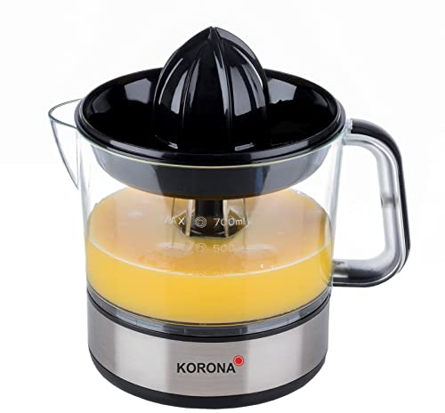 Korona 27020 Presse agrumes électrique | 0,7 L capacité | 2 tailles de cône de pressage | Couvercle anti-poussière | 40 Watt | Rotation à droite et à gauche, acier inoxydable/noir
