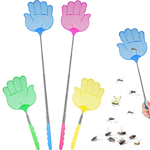 4 Stück Fliegenklatsche,Fliegenklatsche Ausziehbar,Bunt Teleskop Fliegenklatsche,Fly Swatter Fliegenklatsche Stabil für Fliegen,Mücken und Insekten