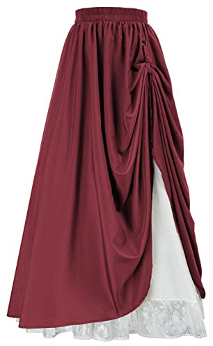 Scarlet Darkness, Maxi Gonna Lunga, da Donna, a Doppio Strato, gonne Stile Rinascimentale, Rosso Scuro, L