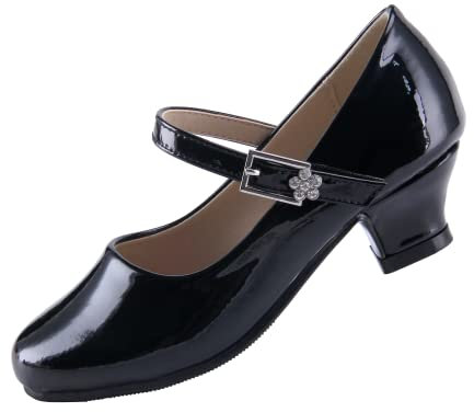 EIGHT KM Filles Chaussures À Talons Hauts Mary Jane Princesse Pompe De Fête De Mariage Chaussures EKM7015 en Cuir Verni Noir Taille EU 35