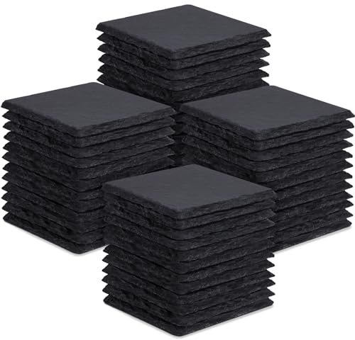 Juego de 48 Posavasos de Pizarra Negra de 10 cm, GOH DODD, Bases Cuadradas para Grabado Láser con Fondo Antirrayaduras, Ideales para Cocina, Oficina, Hogar, Regalos de Boda, Estreno de Casa y Fiestas