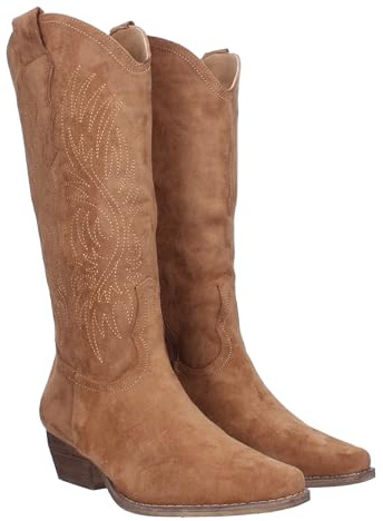 75929-Botin campero con Grabado en la Cana, Tacon cuadrdo bajo, Cierre de Cremallera. Coleccion Otono Invierno 2023. Talla 36 Camel