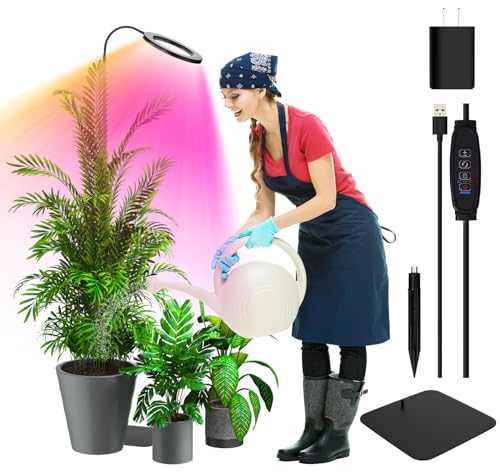 YUYMIKA 72 LED 5V2A lampe pour plantes à spectre complet, tuyau flexible réglable à 360° Grow Light, prise européenne, minuterie automatique 3/9/12, tige télescopique 11.8-59 inch(noir)