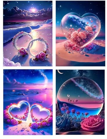 MytaYt 4 Stück Diamond Painting LiebeErwachsene Diamond Painting Liebe Set Liebediamant Painting Bilder Kinder Erwachsene Strand Diamonds Painting für Dekorationen 30x40cm