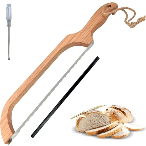 ROYOROYI Bread Slicer for Homemade Bread,16 Wooden Sourdough Bread knife with Bow Design,Premium Stainless Steel Serrated Saw Bread cutter for Bagels, Baguettes and More