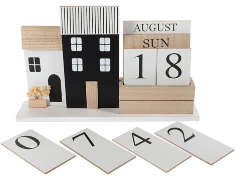 DIYEAH Holz Tischkalender Perpetual Kalender Mit Manueller Datumsanzeige Stilvolle Schreibtischdekoration Für Büro Und Zuhause Langlebig Und Robust Minimalistisches Design