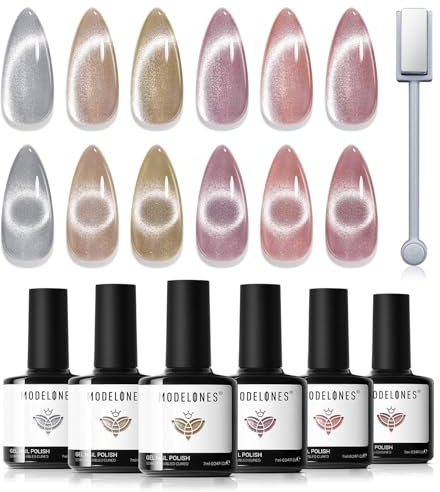 Modelones Gelnagellack 6 FäRger Cat Eye-Set Med Magnet FöR Nagelkonst