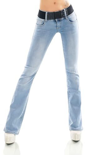 Pantalon en jean Bootcut pour femme - Pantalon évasé - Ceinture extensible - Tailles XS à XXL, Bleu clair - W389, 40