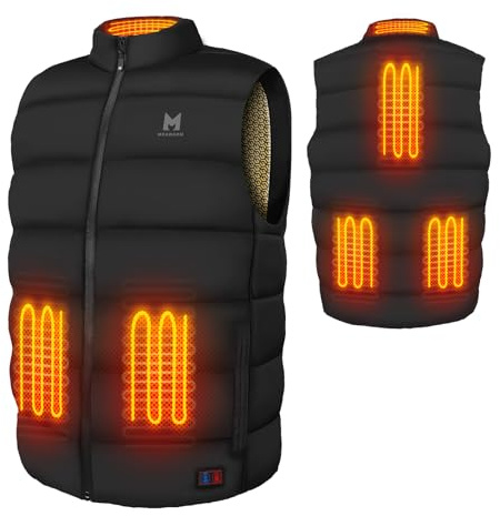 Gilet Chauffant en 90% Duvet pour Homme Femme, 650FP Duvet Gilet Chauffant avec 6 Zones de Chauffage, 3 Niveaux de Température (FR/ES, Alpha/lettres, TTG, Taille normale, Taille normale, Black-EU)