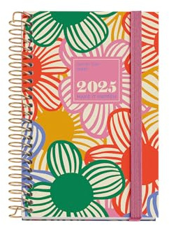 Miquelrius - Dagskalender 2025, 80 x 120 mm, dagskalender, folierad kartongomslag, spiral, elastisk gummiförslutning, 80 g/m² papper, katalanska, engelska och portugisiska, blommande
