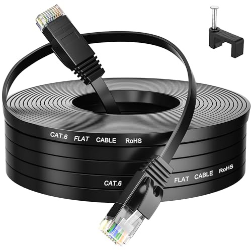 Nätverkskabel 25m Utomhus Cat6 Slim Platt Svart Ethernet Cable Extremt Långa Patchkabel Rj45 Hög Hastighet Internetkabel 1Gbps 250MHz Lan Kabel 25 Meter