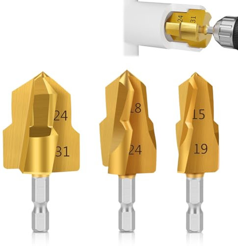 WSOOX Trapano passo per estensione tubo dell'acqua, 3 punte per trapano a gradini, professionale, HSS conico, raccordo per tubazioni PPR/TPR.