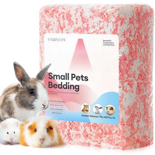 BUCATSTATE Litières pour Hamsters 70L, Super Absorbante & 99,9% sans Petit Animal Papier Poussière pour Souris, Rats, Rongeurs, Cochon d'Inde, Chinchilla