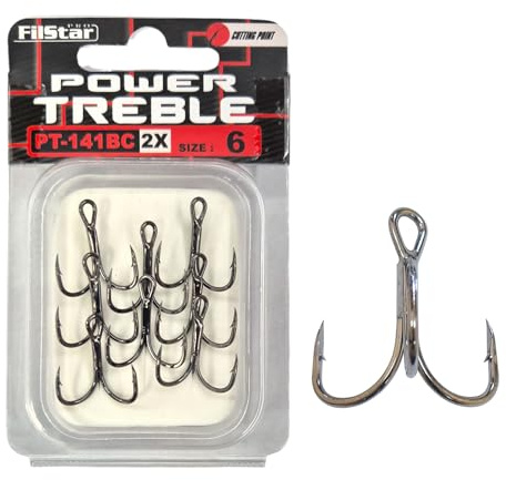 PRO FILSTAR Drillingshaken Set N6 8 STK- Drillinge Angelhaken Set - Treble Fishing Hooks Sport Set - Angeln Haken - Kunstköder Jighaken - Hecht Wels Zander Angel Haken - Wobbler & Pilker Jig Haken