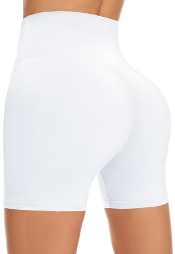 FuelMeFoot Radlerhose Damen Kurze Sporthose High Waist Shorts Leggings Unterhosen Sommer Leggins Fitness Hotpants Gym Bike. A001-Weiß S/M
