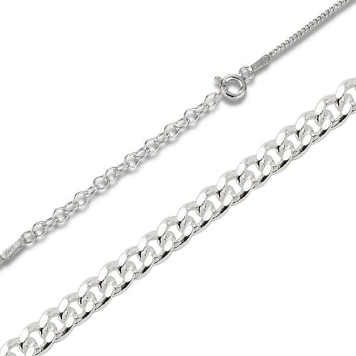 Halskette Damen Silberkette 925 - Verstellbar - Sterling Silber ohne Anhänger - Kette mit Panzerkette , Lange Plattenkette , Sterling Silver Chain , Echte Silberketten , Feine Gliederkette (45)