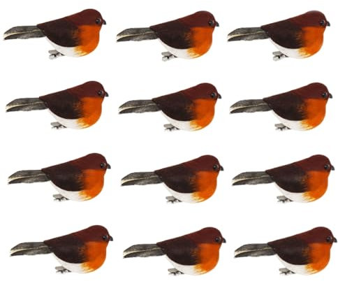 BRAVECOW Clip On Christmas Robins 12Pcs Mini Simulation Feather Bird Standing Cute Festive Xmas Tree Garden Decoration Ornament