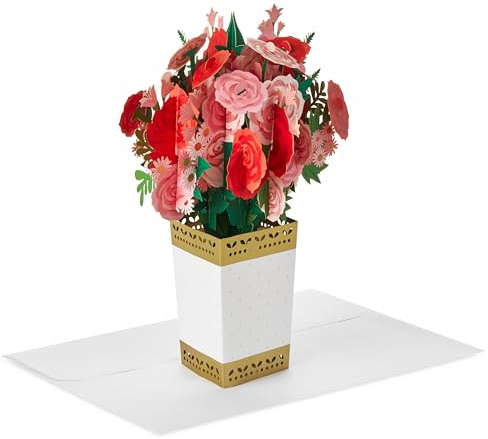 Hallmark Alla hjärtans dag-kort, Alla hjärtans dagskort, 3D & pop up, bukett rosor, röd, vit, rosa